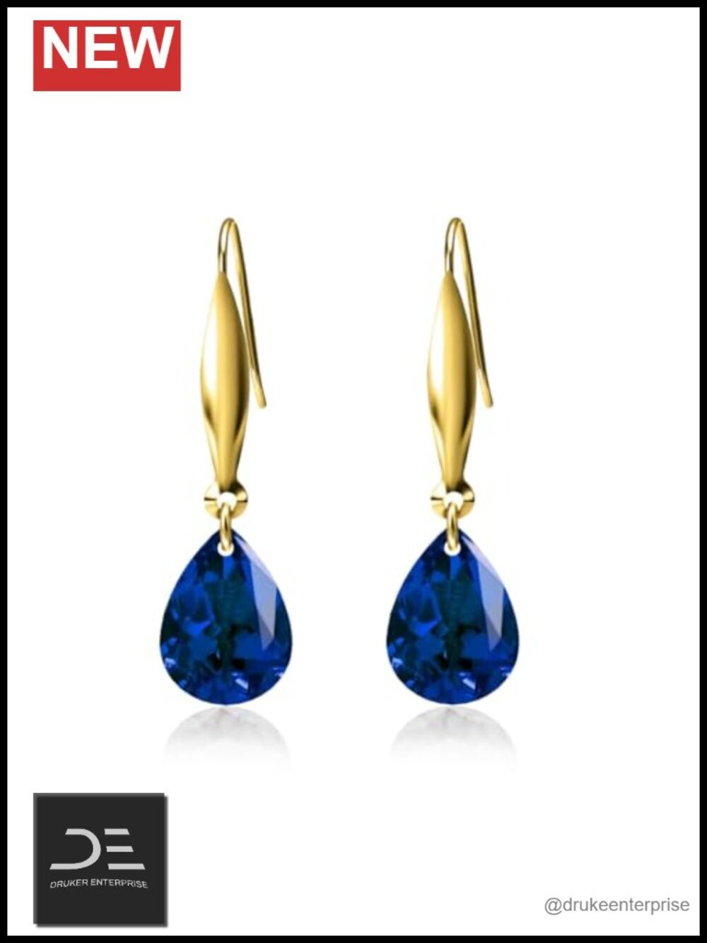 18K Gold Pear Blue Sapphire Dangle Earrings 3 Carat Birthstone Jewelry